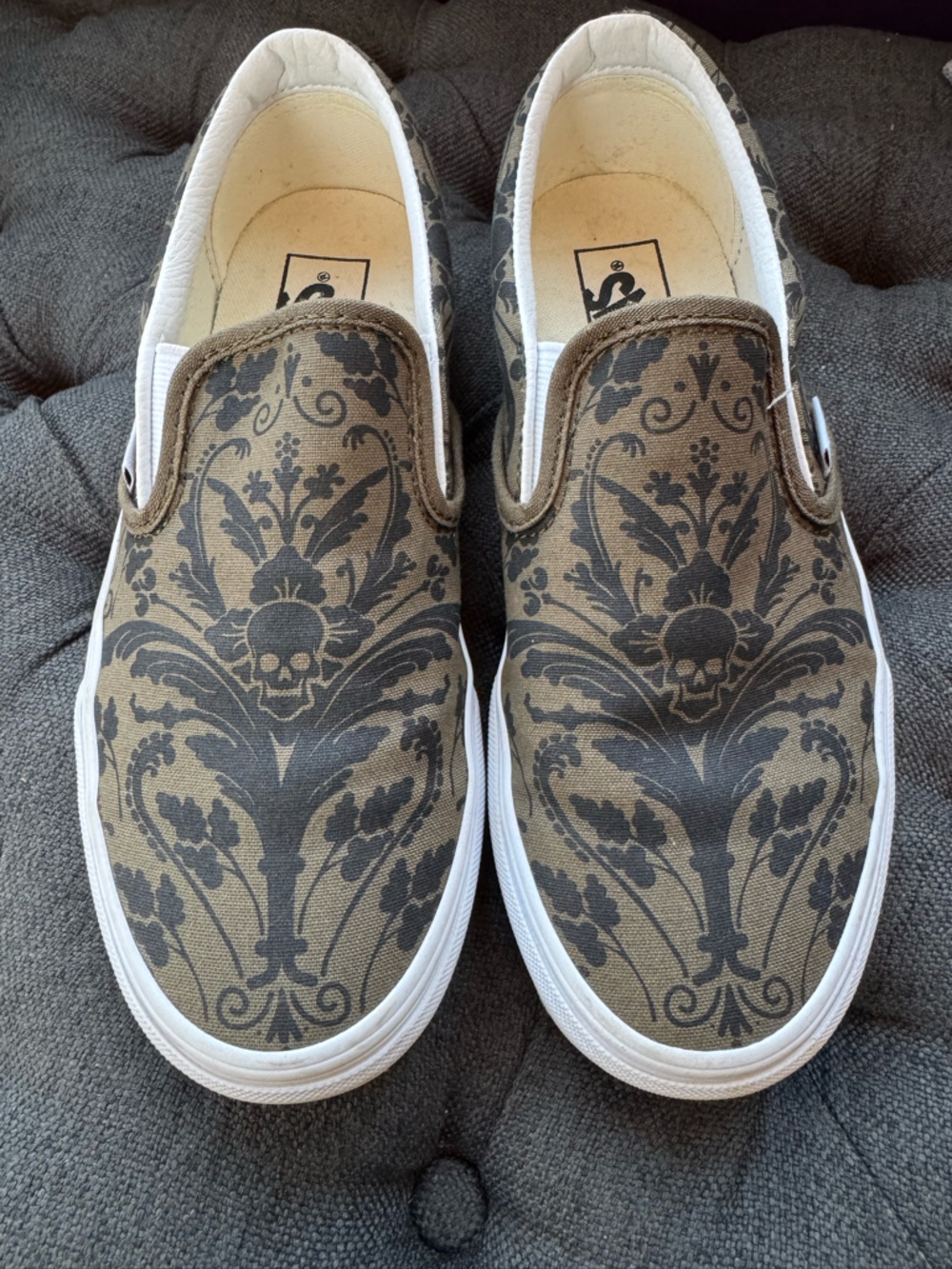 Vans Olive Green and Black Slip-On Sneakers
